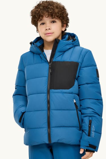 Enfants garçons - Veste de ski à capuche - doublée - déperlante - bleu / noir