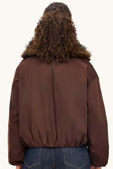 Damen - Jacke mit Kunstfellbesatz - gefüttert - braun