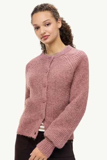 Donna - Cardigan - a coste - rosa melange