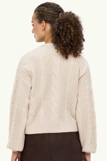 Donna - Cardigan - motivo treccia - bianco crema