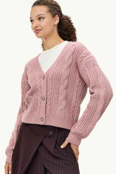 Women - Cardigan - cable knit pattern - Cream Powder