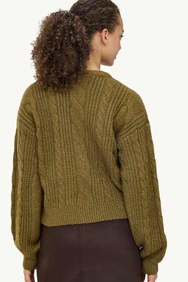 Women - Cardigan - cable knit pattern - khaki