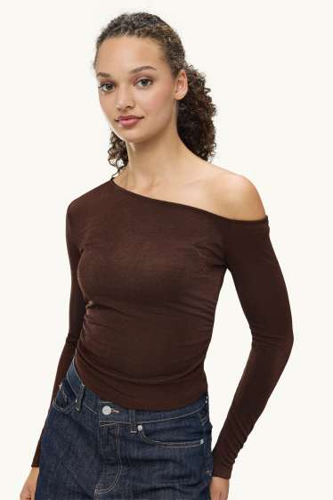 Damen - Langarmshirt - Slim Fit - dunkelbraun