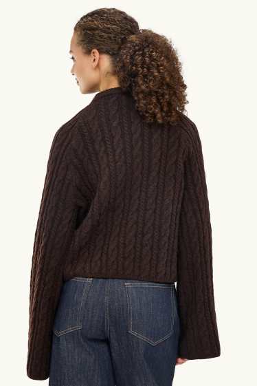 Women - Jumper - cable knit pattern - dark brown