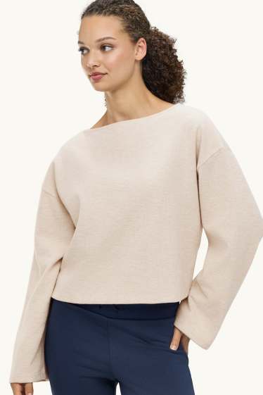 Damen - Langarmshirt - gerippt - hellbeige