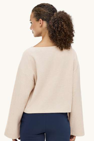 Damen - Langarmshirt - gerippt - hellbeige