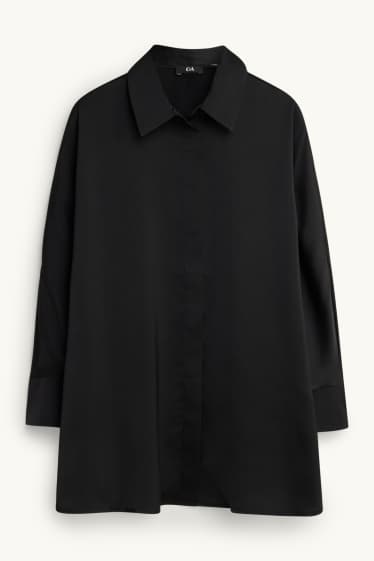 Femei - Bluză tip cămașă din satin - negru