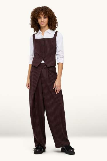 Dames - Pantalon - mid waist - loose fit - met strepen - bordeaux