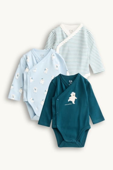 Baby: jongens - Set van 3 - ijsbeer - wikkelrompertje - blauw / lichtblauw