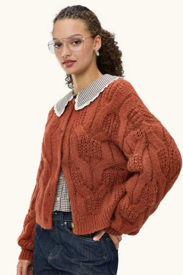 Donna - Cardigan - motivo a treccia - arancione