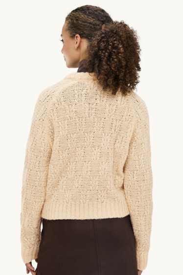 Damen - Pullover - Zopfmuster - cremefarben