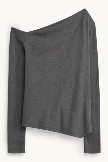 Women - Long sleeve top - regular fit - dark gray