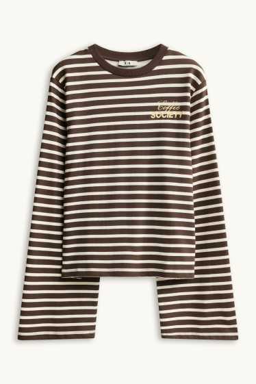 Femei - Tricou - maro / alb-crem