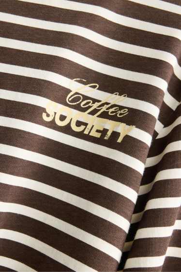 Femei - Tricou - maro / alb-crem