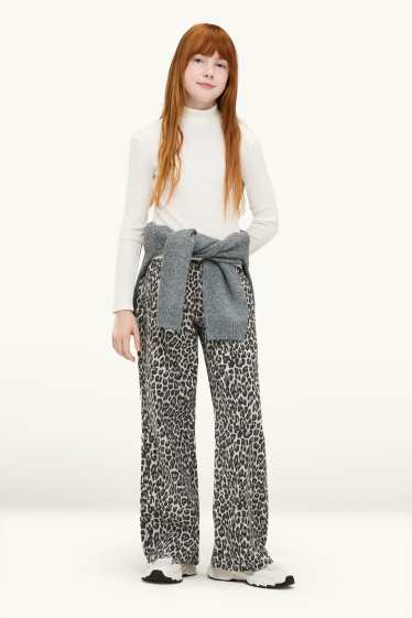 Kinder Mädchen - Bootcut Jeans - gemustert - weiß / schwarz