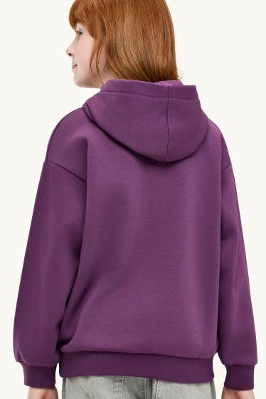Dzieci dziewczynki - Bluza za kapturem ze strasem - purpurowy