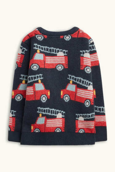 Kinder Jungen - Feuerwehrauto - Pullover - rot / schwarz