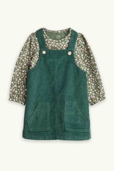 Baby Mädchen - Blümchen - Baby-Outfit - 2 teilig - dunkelgrün