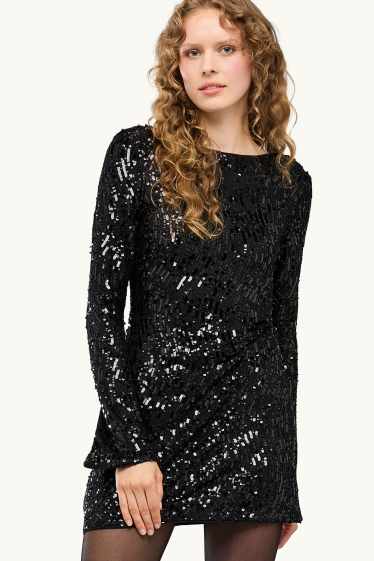 Femmes - Robe à sequins - straight fit - noir