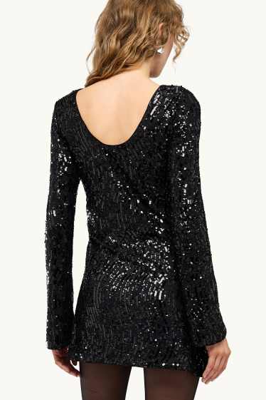 Femmes - Robe à sequins - straight fit - noir