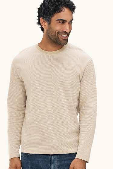Bărbați - Tricou cu mânecă lungă - relaxed fit - structurat - nisip