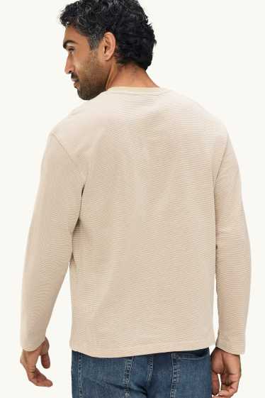 Bărbați - Tricou cu mânecă lungă - relaxed fit - structurat - nisip