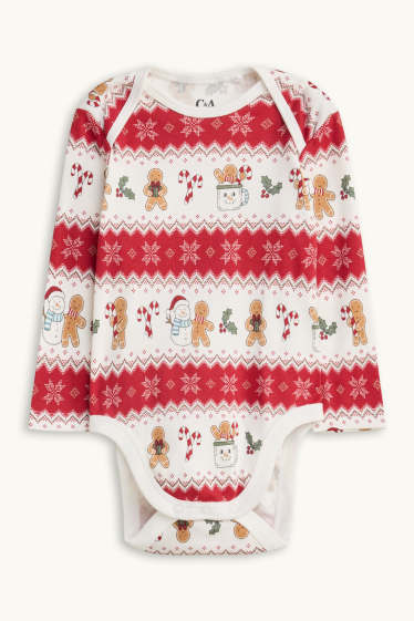 Baby Mädchen - Lebkuchenmännchen und Zuckerstange - Baby-Weihnachts-Body - weiss / rot
