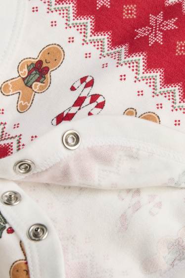 Baby Mädchen - Lebkuchenmännchen und Zuckerstange - Baby-Weihnachts-Body - weiss / rot
