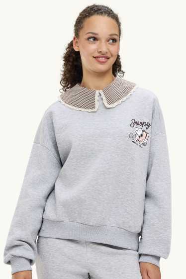Damen - Oversized-Sweatshirt - Snoopy - hellgrau-melange