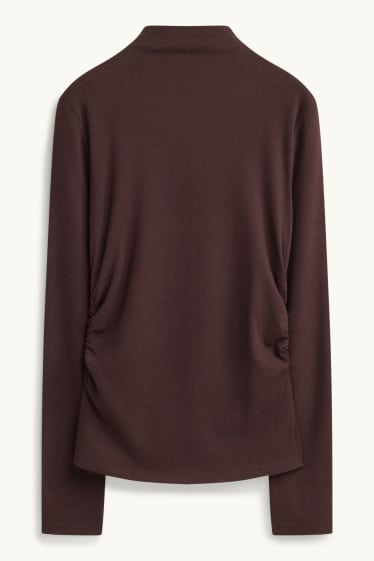 Femei - Tricou cu mânecă lungă - slim fit - maro închis