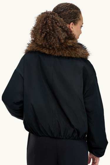 Damen - Jacke mit Kunstfellbesatz - gefüttert - schwarz