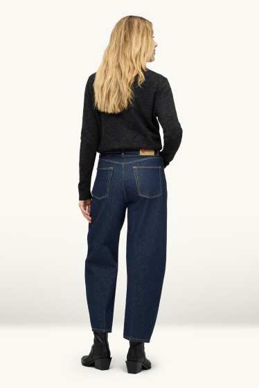 Women - Barrel jeans - high waist - denim-dark blue