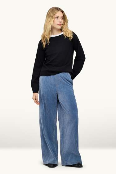 Dames - Chenille wide leg jeans - high waist - jeansblauw
