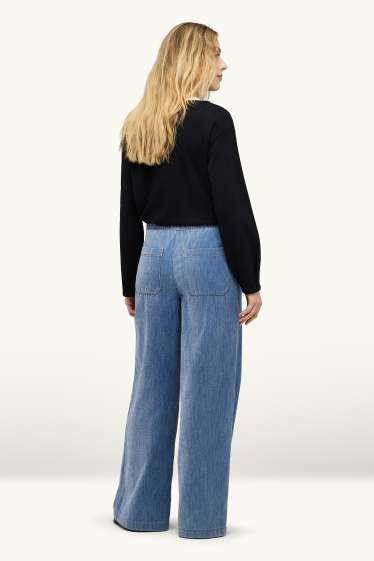Dames - Chenille wide leg jeans - high waist - jeansblauw