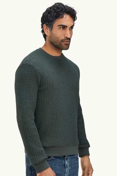 Hommes - Sweat - finition texturée - vert foncé