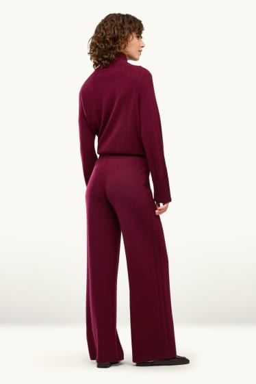 Dámské - Kašmírové kalhoty - mid waist - straight fit - bordeaux