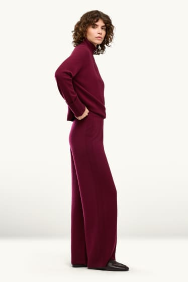 Dámské - Kašmírové kalhoty - mid waist - straight fit - bordeaux