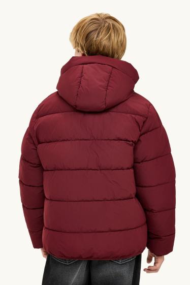 Kinder Buben - Steppjacke mit Kapuze - wasserabweisend - dunkelrot