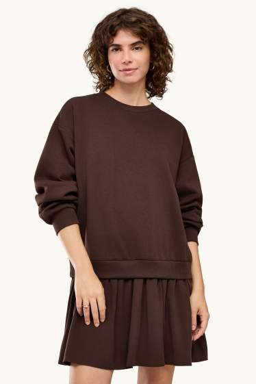Women - Sweatshirt dress - straight fit - 2-in-1 look - dark brown