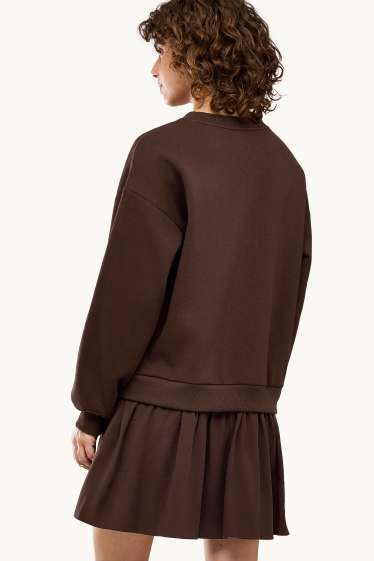 Women - Sweatshirt dress - straight fit - 2-in-1 look - dark brown