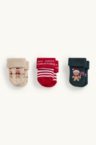 Baby Mädchen - Multipack 3er - Baby-Weihnachts-Noppensocken mit Motiv - rot