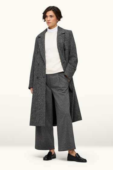 Women - Cropped cloth trousers - high waist - wide leg - dark gray melange