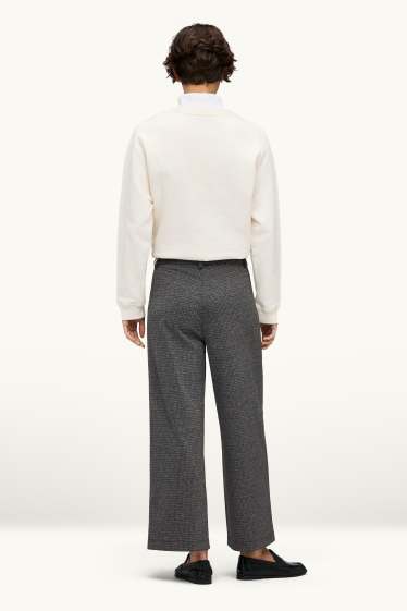 Women - Cropped cloth trousers - high waist - wide leg - dark gray melange
