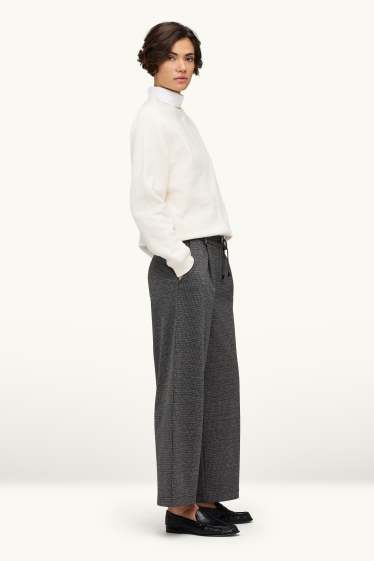 Women - Cropped cloth trousers - high waist - wide leg - dark gray melange