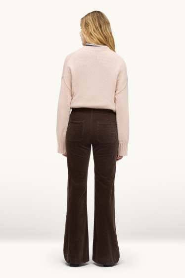 Dames - Corduroy broek - high waist - flared - donkerbruin