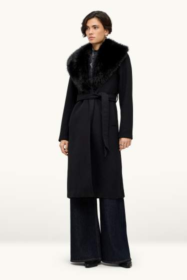 Donna - Cappotto con inserto in pelliccia sintetica - nero