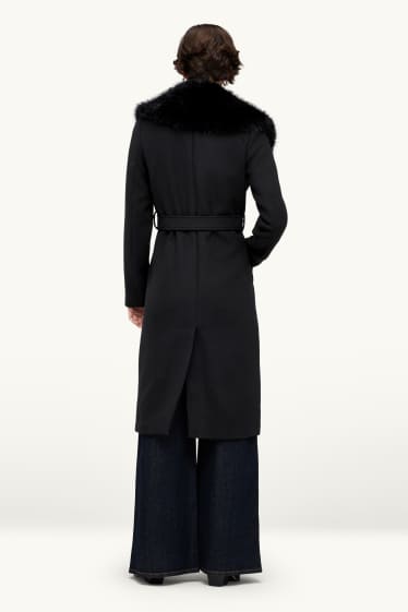 Donna - Cappotto con inserto in pelliccia sintetica - nero