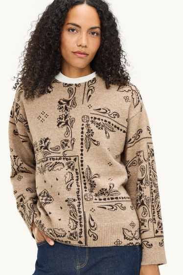 Femei - Pulover din tricot fin - cu model - negru / nej