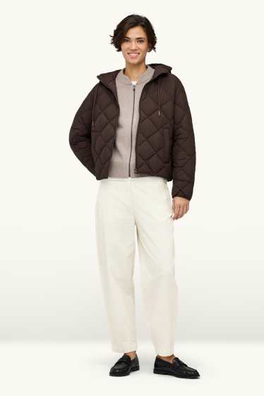Dames - Broek van corduroy - high waist - barrel leg - LYCRA® - crème wit