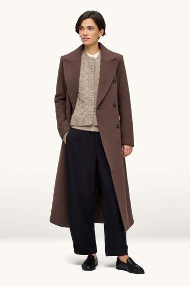 Femmes - Pantalon de bureau - high waist - relaxed fit - fines rayures - noir